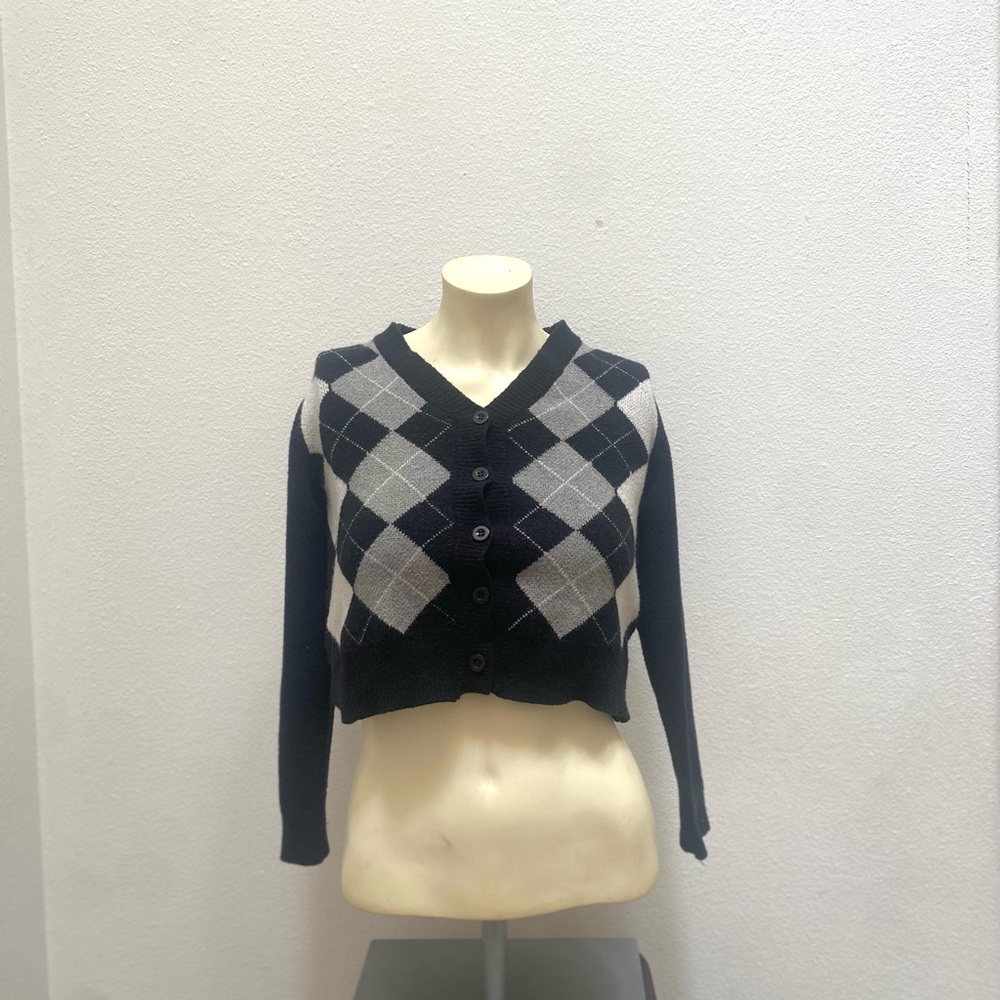 Cropped Argyle Button Up